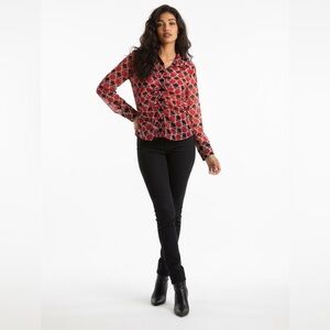 Zara Printed Tulle Blouse In Ted and Black Size Small New With Tag